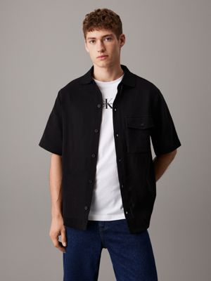 black relaxed structured short sleeve shirt for men calvin klein jeans