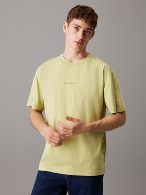 green relaxed washed cotton t-shirt for men calvin klein jeans