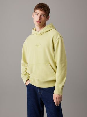 green relaxed washed cotton hoodie for men calvin klein jeans