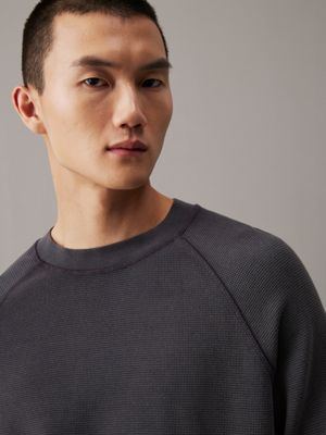 ebony relaxed long sleeve waffle t-shirt for men calvin klein jeans