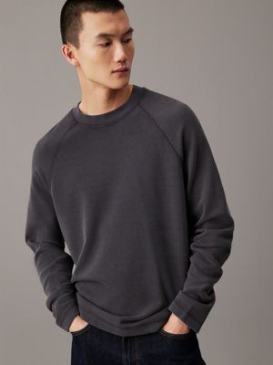 black relaxed long sleeve waffle t-shirt for men calvin klein jeans