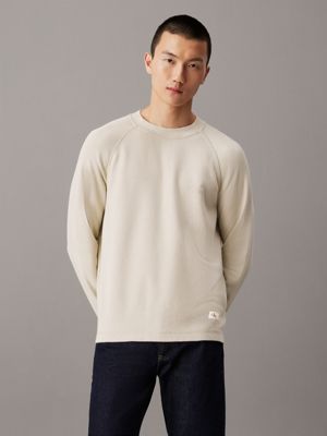 grey relaxed long sleeve waffle t-shirt for men calvin klein jeans