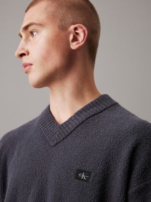 ebony cotton bouclé v-neck jumper for men calvin klein jeans