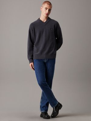 ebony cotton bouclé v-neck jumper for men calvin klein jeans