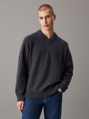 black cotton bouclé v-neck jumper for men calvin klein jeans