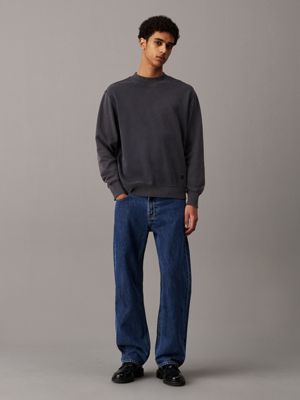 ebony washed cotton terry sweatshirt for men calvin klein jeans