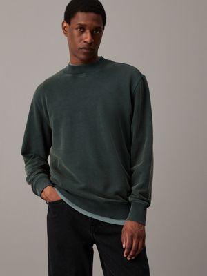 green washed cotton terry sweatshirt for men calvin klein jeans