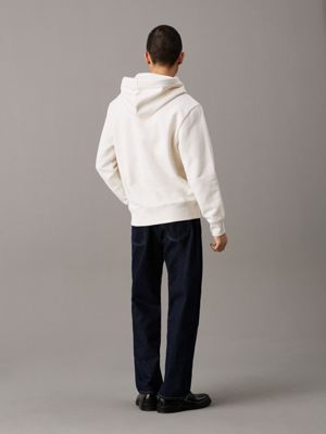 ivory heavy cotton fleece hoodie for men calvin klein jeans