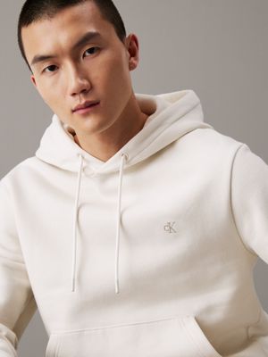 ivory heavy cotton fleece hoodie for men calvin klein jeans