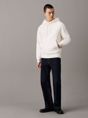 ivory heavy cotton fleece hoodie for men calvin klein jeans