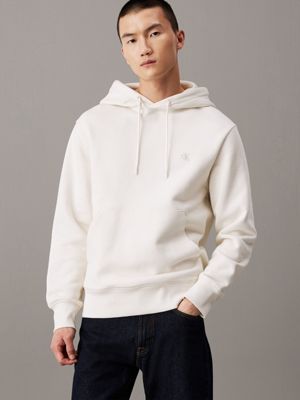 white heavy cotton fleece hoodie for men calvin klein jeans