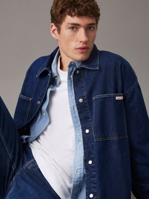 denim dark relaxed denim shirt jacket for men calvin klein jeans