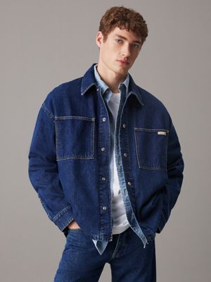 dark blue relaxed denim shirt jacket for men calvin klein jeans