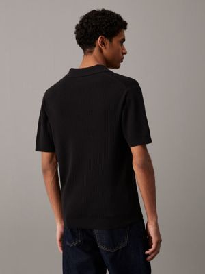 ck black ribbed short sleeve polo jumper for men calvin klein jeans