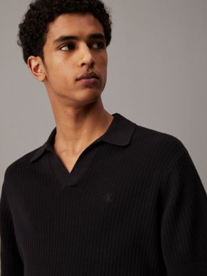 ck black ribbed short sleeve polo jumper for men calvin klein jeans