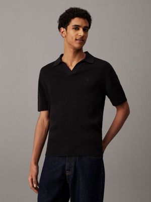 black ribbed short sleeve polo jumper for men calvin klein jeans