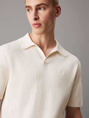 ivory ribbed short sleeve polo jumper for men calvin klein jeans