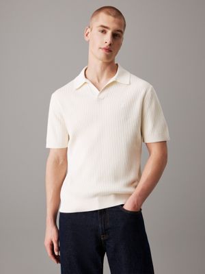 ivory ribbed short sleeve polo jumper for men calvin klein jeans