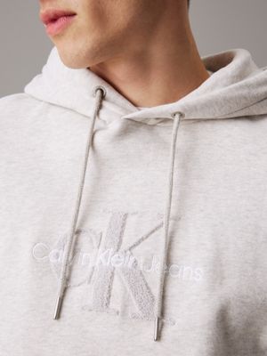 ivory grey heather chenille monogram hoodie for men calvin klein jeans