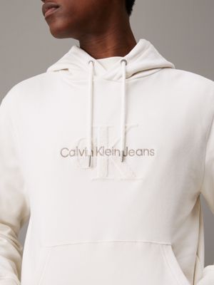 ivory chenille monogram hoodie for men calvin klein jeans