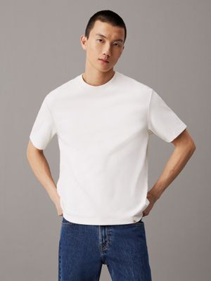 white cotton interlock t-shirt for men calvin klein jeans