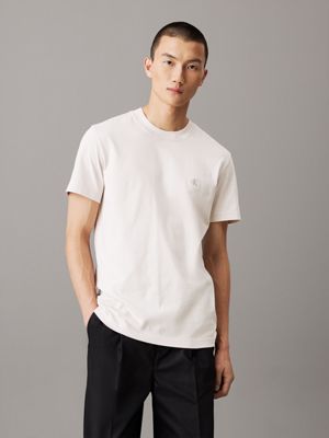 cream heavy jersey t-shirt for men calvin klein jeans