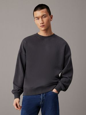 black relaxed washed cotton sweatshirt for men calvin klein jeans