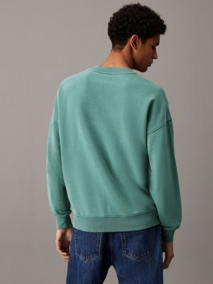 blue relaxed washed cotton sweatshirt for men calvin klein jeans