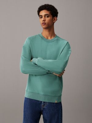 blue relaxed washed cotton sweatshirt for men calvin klein jeans