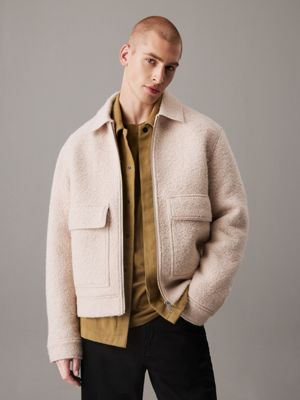 cream relaxed bouclé wool jacket for men calvin klein jeans