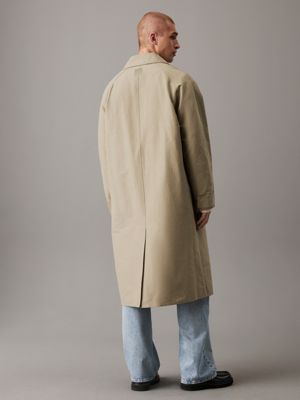 khaki cotton nylon mac coat for men calvin klein jeans