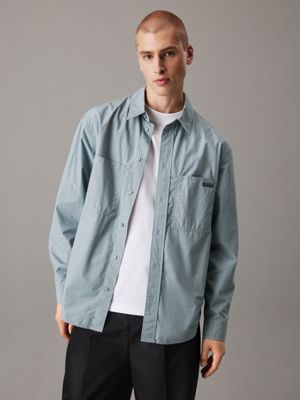 camicia in popeline di cotone taglio relaxed grey da uomini calvin klein jeans