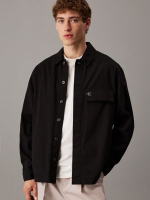 black relaxed cotton shirt jacket for men calvin klein jeans