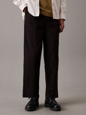 black relaxed cropped cotton trousers for men calvin klein jeans