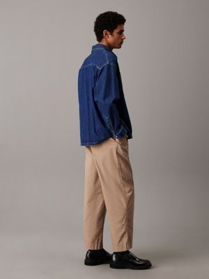 grey relaxed cropped cotton trousers for men calvin klein jeans