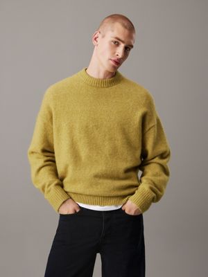 mustard yellow plush wool blend jumper for men calvin klein jeans