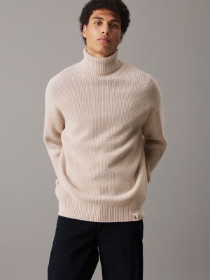 cream wool blend roll neck jumper for men calvin klein jeans