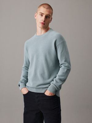 grey blue textured cotton jumper for men calvin klein jeans