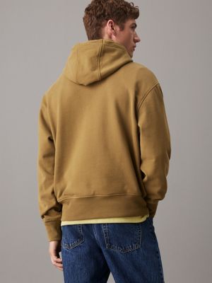 sweat-shirt à capuche en tissu éponge de coton green pour hommes calvin klein jeans