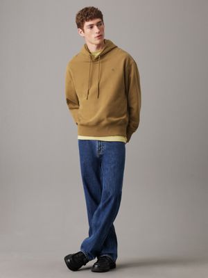 gothic olive cotton terry hoodie for men calvin klein jeans