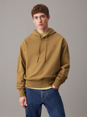 gothic olive cotton terry hoodie for men calvin klein jeans