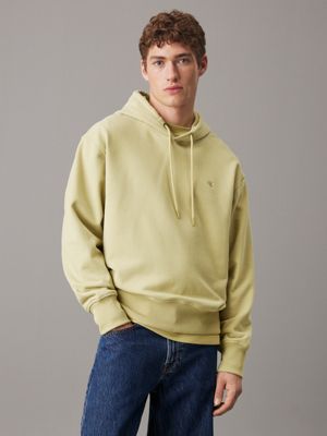 desaturated yellow cotton terry hoodie for men calvin klein jeans