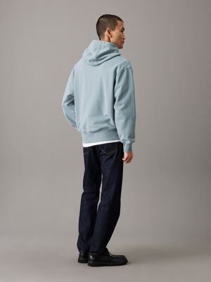 sweat-shirt à capuche en tissu éponge de coton grey pour hommes calvin klein jeans