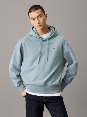 grey blue cotton terry hoodie for men calvin klein jeans