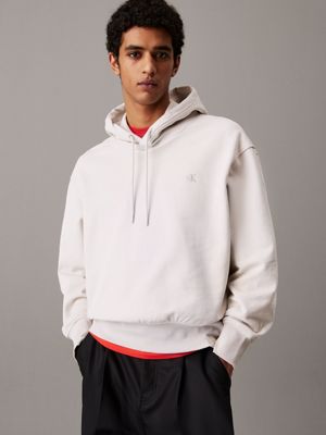 cream cotton terry hoodie for men calvin klein jeans