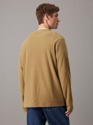 t-shirt côtelé et brossé à manches longues green pour hommes calvin klein jeans
