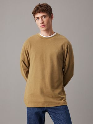 green brushed rib long sleeve t-shirt for men calvin klein jeans