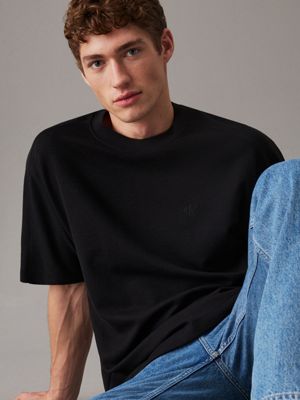 ck black brushed rib cotton t-shirt for men calvin klein jeans