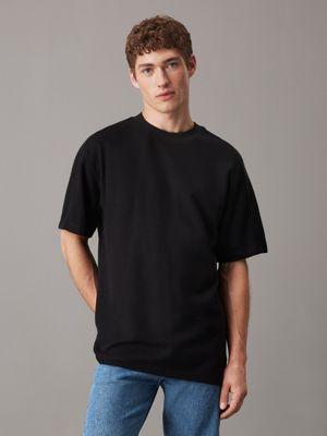 black t-shirt van geborsteld ribkatoen voor heren - calvin klein jeans