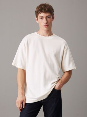 cream brushed rib cotton t-shirt for men calvin klein jeans